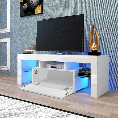 Miniatura 2 de Soporte de TV para TV de 55 pulgadas con almacenamiento, soporte de TV blanco con luces LED, centro de entretenimiento para TV de 55 pulgadas