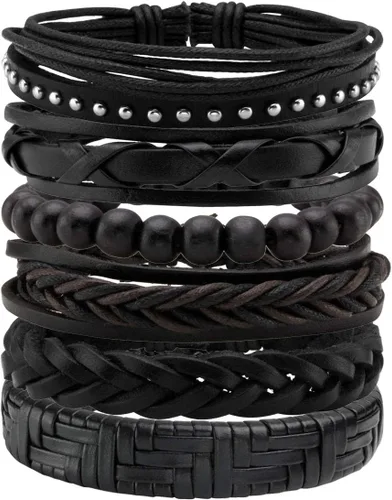 Miniatura 9 de Eigso 6-10 pulseras de cuero trenzado para hombres y mujeres, pulseras ajustables