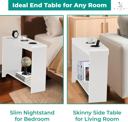 Miniatura 3 de Naomi Home Jade - Mesita de noche moderna con estación de carga, mesa auxiliar con puertos USB y tomas de corriente, mesa auxiliar estrecha
