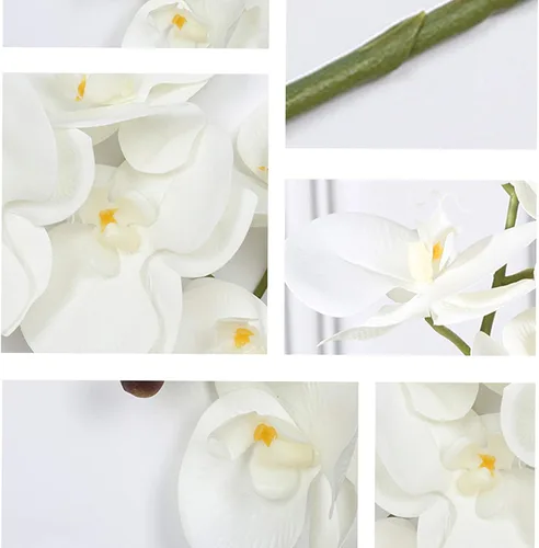 Miniatura 7 de FagusHome 6 piezas de flores artificiales de Phalaenopsis con 2 paquetes de hojas, flores artificiales de orquídea para decoración del hogar