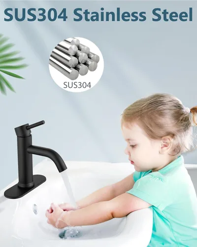 Miniatura 2 de Aolemi Grifo de baño de un solo agujero, grifo de lavabo de baño de una sola manija con líneas de suministro, con montaje de drenaje desplegable