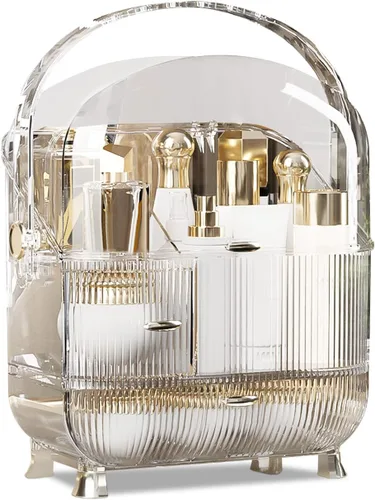 Miniatura 11 de Ergocar - Estuche de maquillaje portátil serie retro multifunción, caja de almacenamiento de cosméticos a prueba de polvo, organizador de joyas