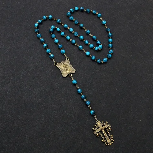 Miniatura 56 de KOMI Rosario de cuentas católicas para mujer, collar de cuentas de rosario con cruz de crucifijo, perlas de cristal, rosario, rosarios, católicos