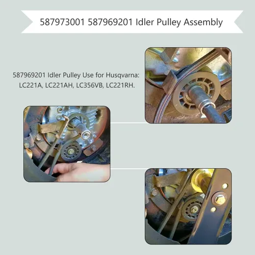 Miniatura 4 de 587973001 587969201 Conjunto de polea tensora compatible con cortacésped Husqvarna Craftsman Walk-Behind, para cortacésped cubiertas polea loca