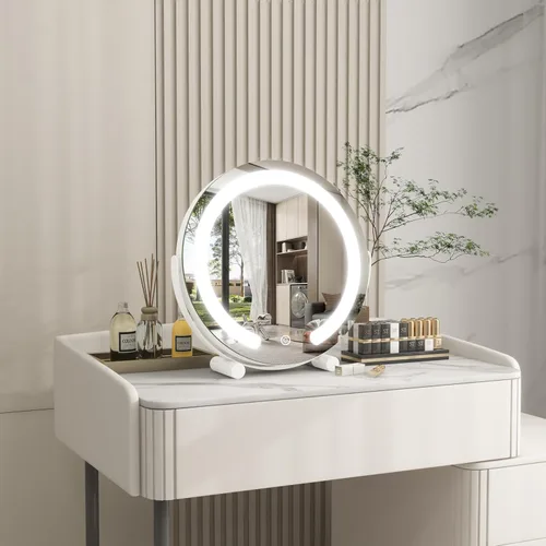 Miniatura 8 de ROLOVE Espejo de tocador con luces, espejo de maquillaje iluminado de 12 pulgadas, espejo de maquillaje LED con luces para mesa de dormitorio