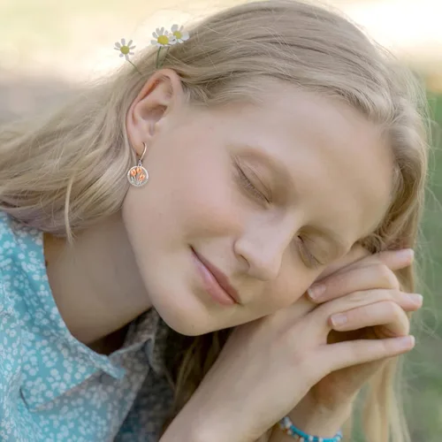 Miniatura 299 de Aretes colgantes de plata de ley con diseño de árbol de la vida, flor, abeja, animales, gato, colibrí, piedra lunar, turquesa, aretes con cierre