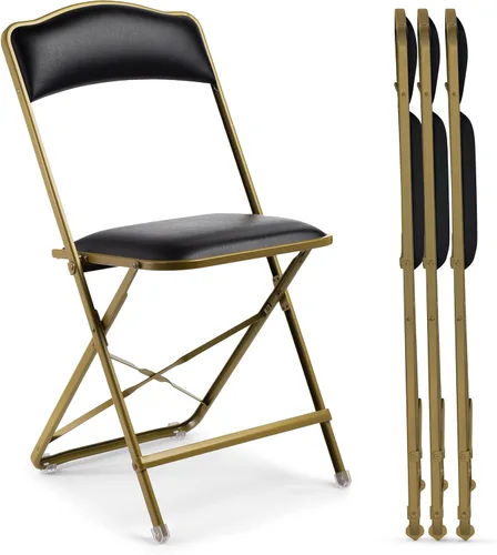 Miniatura 12 de Paquete de 4 sillas plegables de alta calidad, asiento estrecho de 15 pulgadas, asiento y respaldo acolchado, se pliega ultra delgado (~1 pulgada)