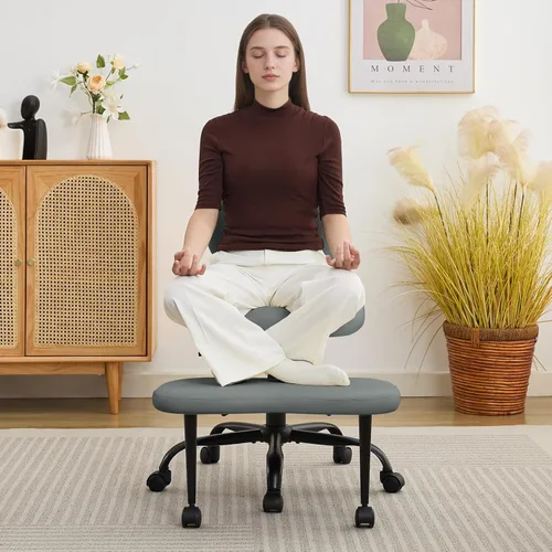 Miniatura 7 de Silla ergonómica de oficina con patas cruzadas, silla para TDAH, asiento ajustable de altura ancha, reposapiés giratorio de 360° con ruedas, silla