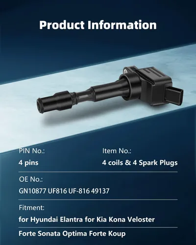 Miniatura 3 de ECCPP UF816 4 bobinas de encendido con 4 bujías de iridio 95125 para Hyundai Elantra Sonata Kona para Kia Forte Optima 2.0L GN10877 UF816 UF-816