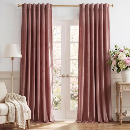 Miniatura 36 de StangH - Cortinas opacas de terciopelo con pestaña trasera, aislamiento térmico, para puerta corrediza, dormitorio, telón de fondo, estudio, teatro