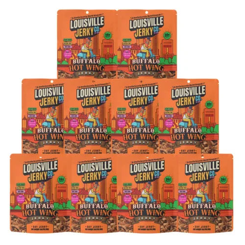 Miniatura 7 de Louisville Vegan Jerky - Buffalo Hot Wing Carne vegana y vegetariana - Cecina para morder los labios - Snacks veganos altos en proteínas sin gluten