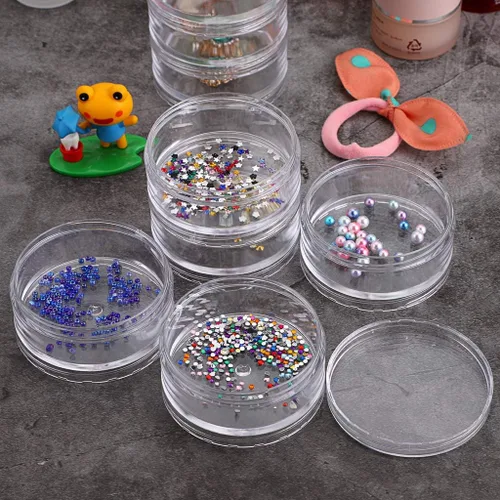 Miniatura 5 de Hipiwe Paquete de 2 tarros redondos de plástico transparente con 5 ranuras, organizador de accesorios para manualidades, caja organizadora de joyas