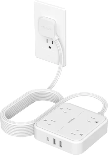 Miniatura 23 de TESSAN – Cable de extensión plano con protector de sobretensión de 10 pies, regleta de alimentación de enchufe plano con 4 salidas y 3 puertos USB