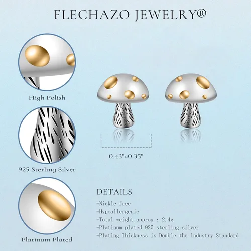 Miniatura 5 de Aretes de plata de ley 925 con diseño de cactus, hongos, ranas, mariquitas, flores de sol y luna, calavera, oso, ballena, joyería de plata esterlina