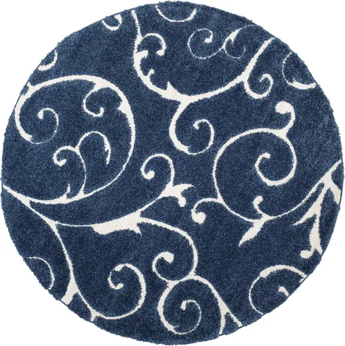Miniatura 90 de SAFAVIEH - Alfombra de la Colección Florida Shag - 5' redonda, gris y azul claro, diseño de pergamino, sin deshilachado y fácil de limpiar, pelo