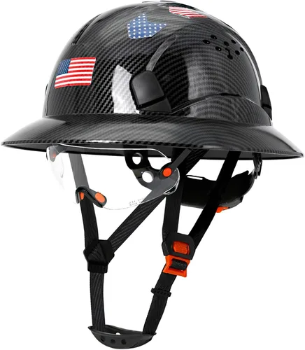 Casco duro de ala completa con patrón de fibra de carbono con visera, casco de seguridad de construcción aprobado por la OSHA para hombres y