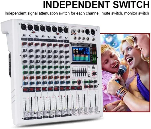 Miniatura 7 de GF8PRO - Consola de DJ profesional de 8 canales, con ecualizador de 7 etapas, 99 efectos de reverberación, pantalla LCD a color, función de silencio
