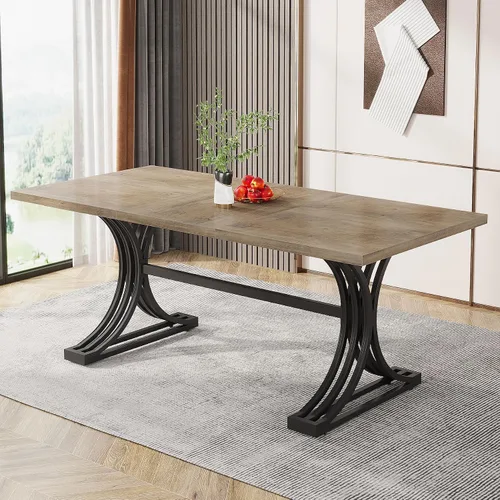Miniatura 10 de Tribesigns Mesa de comedor rectangular de 63 pulgadas para 4 a 6, mesas de cocina modernas con elegantes patas de caballete de metal, mesas grandes
