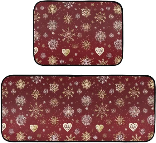 Miniatura 35 de Juego de 2 alfombras y tapetes de cocina retro con diseño de camión rojo con diseño de árbol de corazón, diseño de búfalo rojo, antifatiga