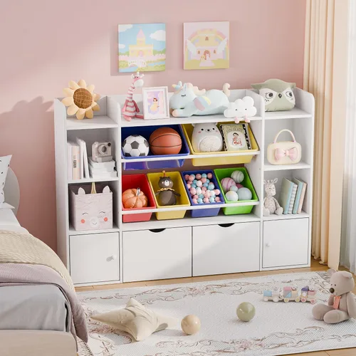 Miniatura 3 de Xilingol Organizador de Almacenamiento de Juguetes para Niños con 6 Cajones Desmontables, Organizador de Juguetes de 4 Niveles con 6 Compartimentos