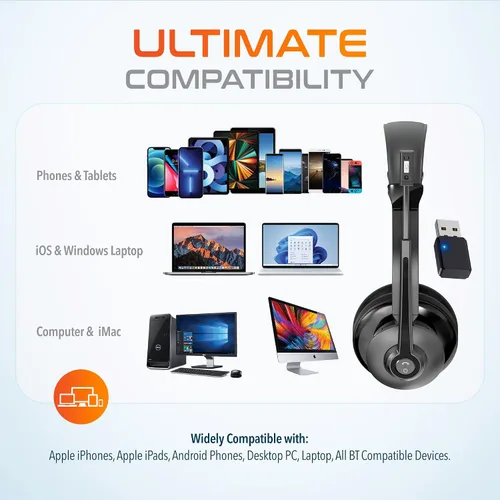 Miniatura 3 de Delton Auriculares Bluetooth 35X para computadora con micrófono de cancelación de ruido, base de carga rápida, acoplamiento automático USB Dongle