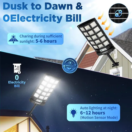 Miniatura 3 de LANGY Farolas solares impermeables para exteriores, sensor de movimiento de 6500 K del atardecer al amanecer con control remoto, luz LED