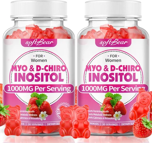 Miniatura 9 de softbear Suplemento de inositol para mujeres, gomitas de mio-inositol y D-Chiro inositol de 1000 mg con vitamina D3 para apoyo POCS y bienestar
