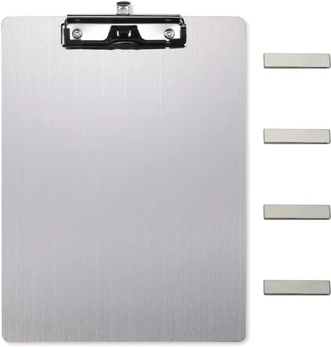 Miniatura 7 de Portapapeles magnéticos de acero inoxidable de 4x6, portapapeles de metal mini con clip de perfil bajo 304, pizarra negra para nevera, plantillas