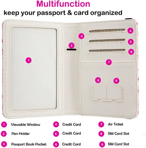 Miniatura 2 de Soporte para pasaporte para mujer, cartera de viaje con bloqueo RFID, funda de cuero para tarjetas, organizador de documentos de viaje, tarjetero
