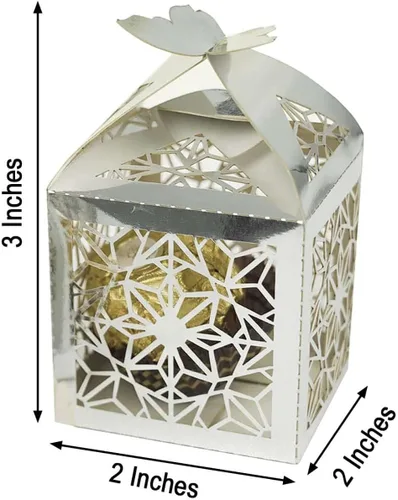Miniatura 3 de Efavormart - 25 cajas de dulces con estampado de encaje con estampado de mariposa plateada, elegantes cajas de regalo con forma de mariposa