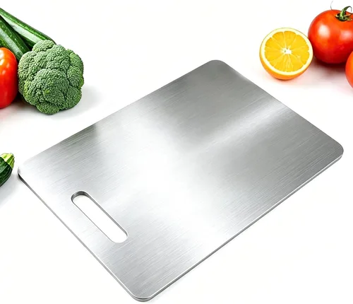 Tabla de cortar de titanio para cocina, juego de tablas de cortar de acero inoxidable 304 para frutas, carne y verduras (12 x 8 pulgadas)