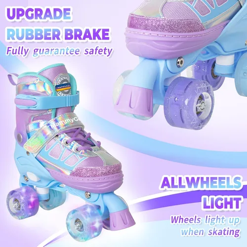 Miniatura 2 de MammyGol Roller Skates for Kids Boys Girls, Adjustable Quad Skates with Light Up Wheels for Toddler Little Kids Ages 6-12, Beginners Outdoor Sports