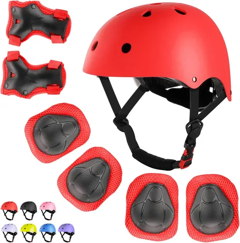 Miniatura 12 de WayEee - Juego de casco de bicicleta para niños, rodilleras para patinetas, juego de almohadillas para casco, juego de equipo de protección Rosa