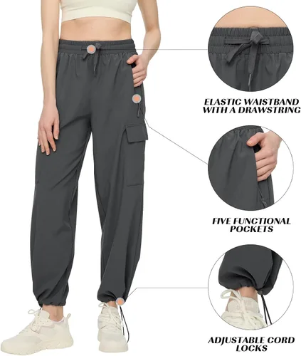 Miniatura 4 de Pantalones cargo de secado rápido, ligeros, tácticos, con 5 bolsillos, para mujer, cintura elástica y resistentes al agua