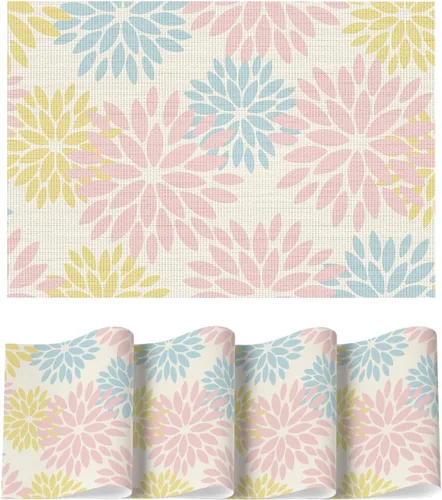 Miniatura 12 de Artoid Mode - Juego de 4 manteles individuales de vinilo con diseño floral, resistentes al calor, lavables, antideslizantes, de PVC, para decoración