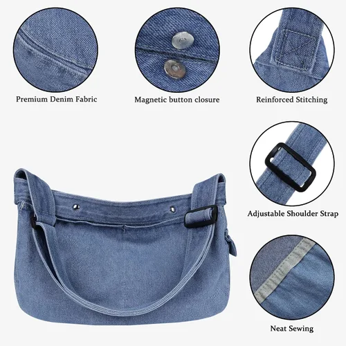 Miniatura 2 de Bolso bandolera de mezclilla, bolso cruzado grande tipo hobo, bolso de hombro casual, bolso de mano de jean para mujeres y hombres