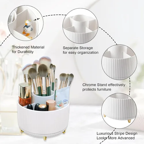Miniatura 6 de Organizador de brochas de maquillaje, vitrinas de cosméticos giratorias de 360° con 5 compartimentos organizadores de cosméticos y cuidado