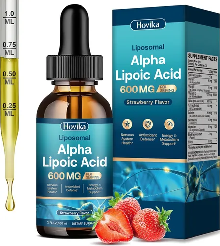 Gotas líquidas de ácido alfa lipoico liposomal, 600 mg, suplementos de neuropatía líquida para nervios, energía y apoyo metabólico con benfotiamina,