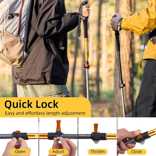 Miniatura 5 de Naturehike - Bastones de senderismo plegables, bastones de senderismo ajustables de aluminio ligero, absorción de impactos con correas