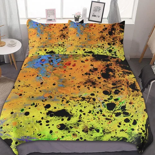 Miniatura 36 de Juego de 3 piezas de edredón neón que brilla en la oscuridad, funda de almohada de microfibra con cremallera para cama matrimonial, Queen