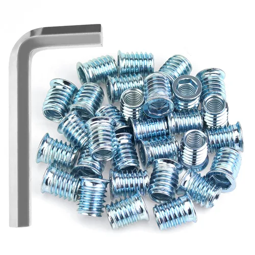 Miniatura 9 de Insertos roscados de 1/4-20, insertos de madera, insertos roscados de acero para tornillo de muebles de madera, kit de 145 piezas de insertos