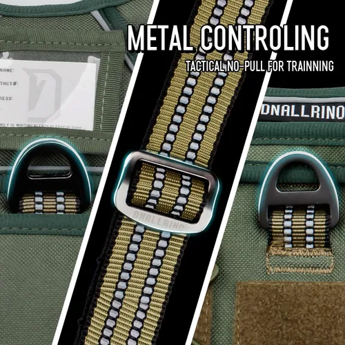 Miniatura 5 de Arnés táctico para perros medianos y grandes, verde, ajustable, sin tirones, con asa, chaleco reflectante resistente, talla L Verde militar