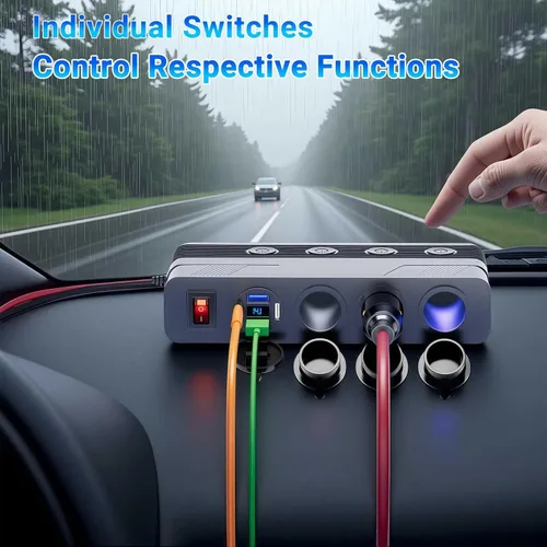 Miniatura 3 de Divisor de enchufe de encendedor de cigarrillos de 12V: toma de corriente de 180W 15A de 3 enchufes con 4 puertos USB PD66W QC18W - Divisor