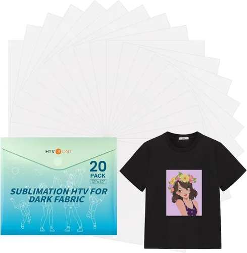 HTVRONT HTV de Sublimación para Tela Oscura/Tela Clara - Paquete de 20 Vinilo de Sublimación Mate - Plantillas de Sublimación para Camisetas de