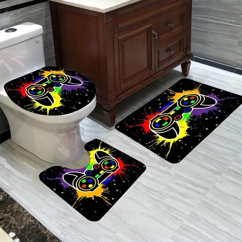 Miniatura 2 de BATATADOCE Juego de baño Gaming con cortina de ducha y alfombras para niños