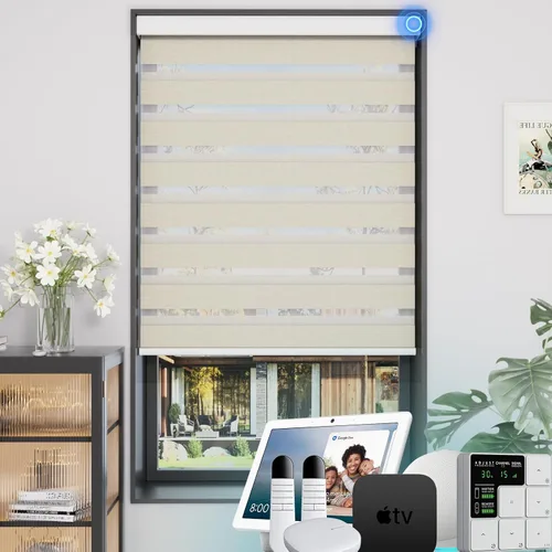 Miniatura 40 de MYshade Persianas enrollables de cebra opacas (85 %) con cordón para ventanas interiores, persianas de doble capa beige para dormitorio, baño, sala