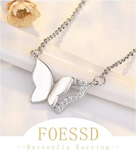 Miniatura 3 de FOESSD Butterfly Necklace - Gold Silver Pearl Dainty Double Butterfly Chokers Necklaces Y Chain Jewelry Birthday Gifts for Women Girls
