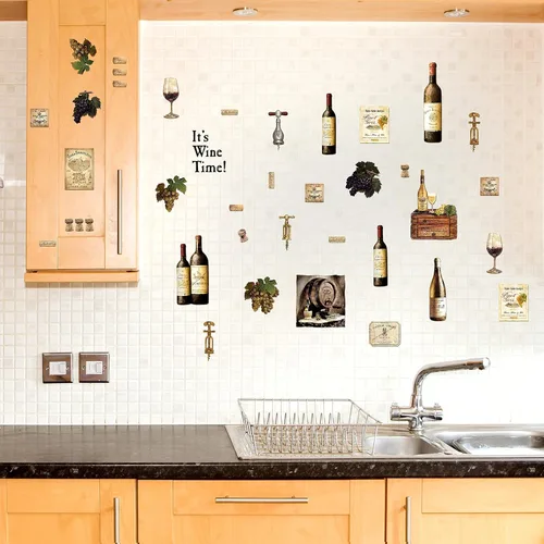 Miniatura 5 de 8 hojas de calcomanías de pared para botella de vino, calcomanías de pared de frutas de uva, decoración de cocina, calcomanías de cata de vinos