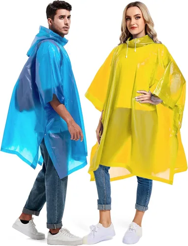 Miniatura 77 de Paquete de 2 ponchos de lluvia para adultos, reutilizables, impermeables, de supervivencia, emergencia, resistente, con capucha con cordón