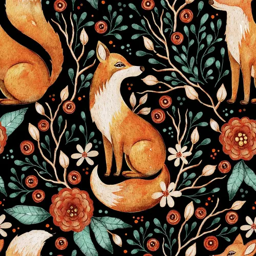 Papel tapiz autoadhesivo de 18 x 236 pulgadas, diseño floral de zorros salvajes oscuros, papel de contacto extraíble, papel de pared fácil de